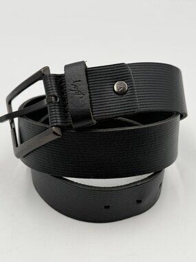 Velez Ribbed Textured Leather Belt Size 32 Black Dress Work 1.5" Wide Buckle